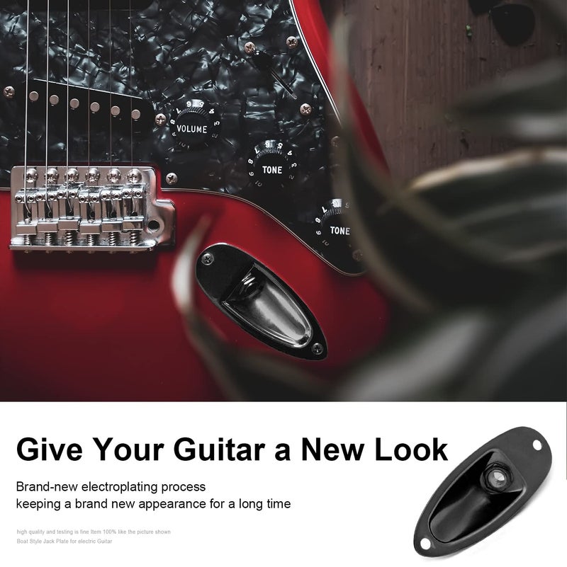 MAXCHEER Guitar Input Jack Socket Plate Output Loaded Boat Style 1/4 Inch with Screws for Fender Stratocaster Strat St Mono Electric Guitar for Electric Guitar Replacement Parts (black) - Image 3